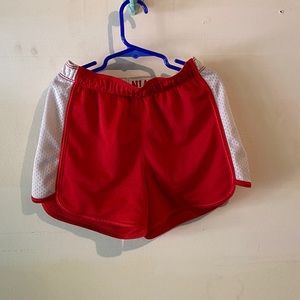 red and white mesh shorts